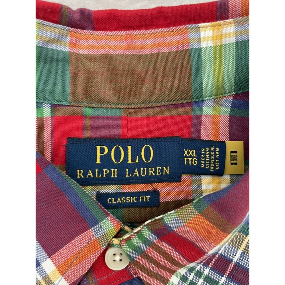 Polo Ralph Lauren Classic Fit Plaid Oxford Shirt XXL Colorful Flesh Pony‎ Preppy - Picture 5 of 7